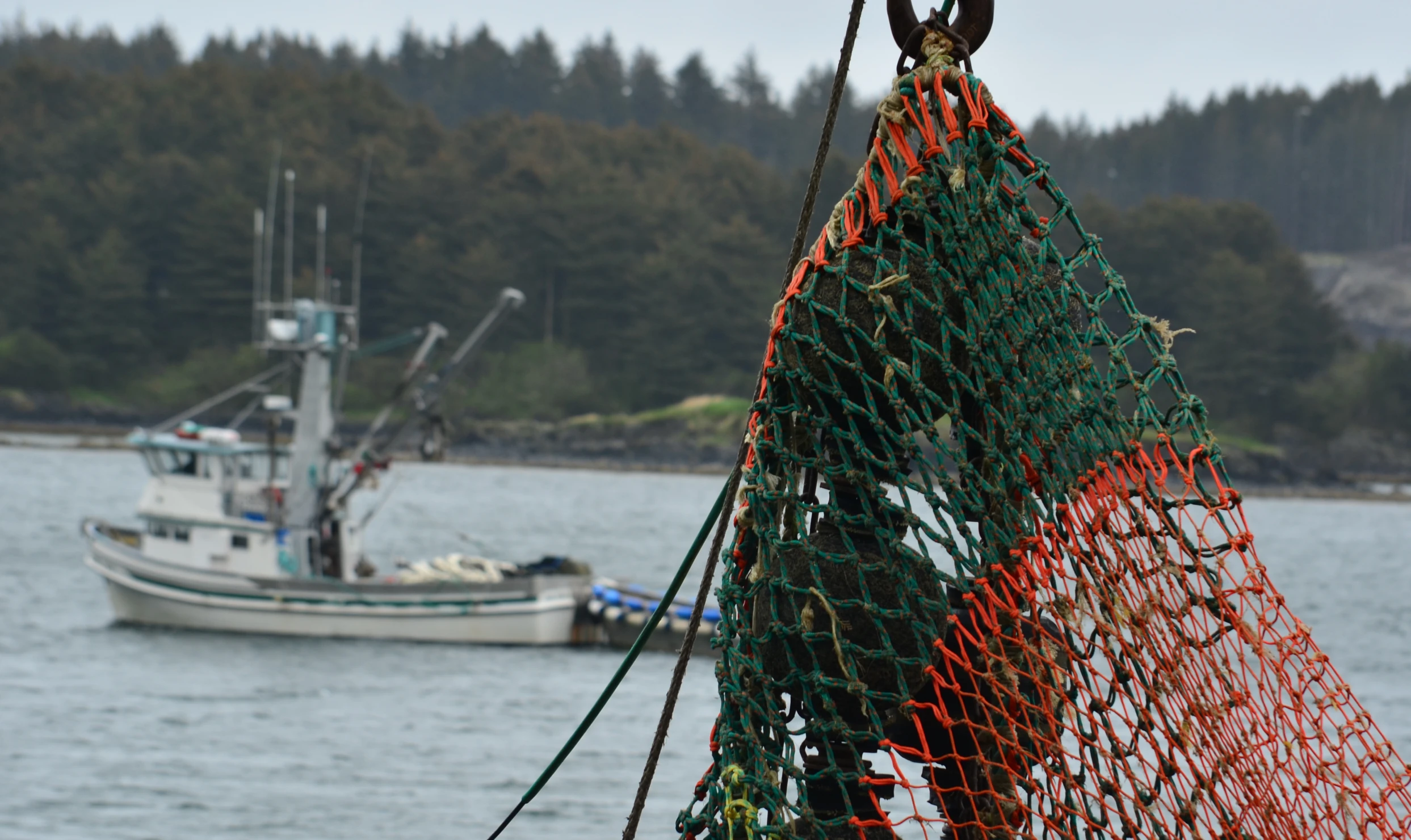 the boat has the net hanging on it's side