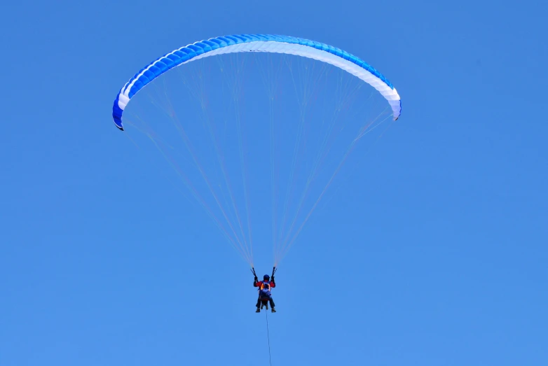 a person is para sailing in the blue sky