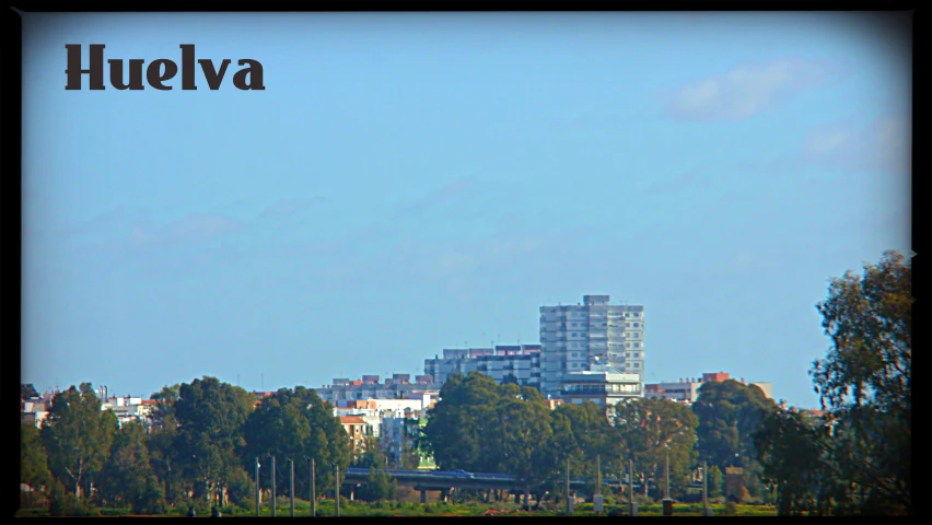 a view of a skyline with the word huluva on it