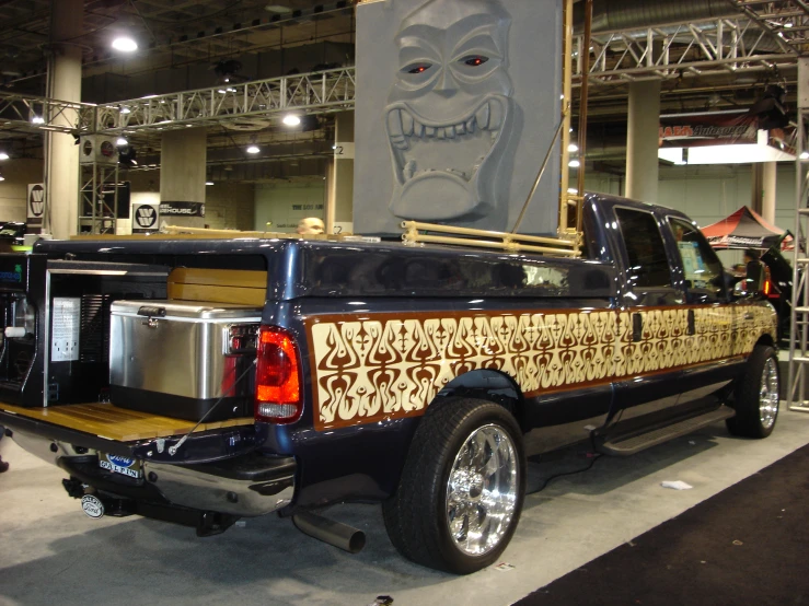 the truck with the big ugly face is on display