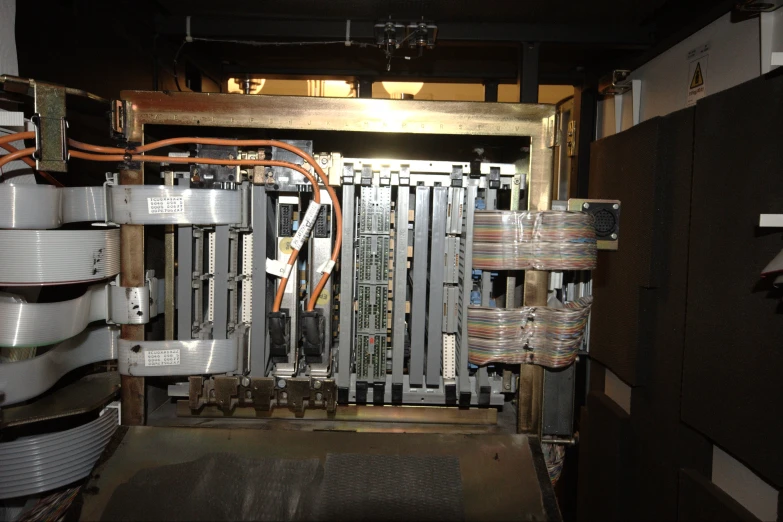 a picture of electrical panels and wire inside an electric cabinet