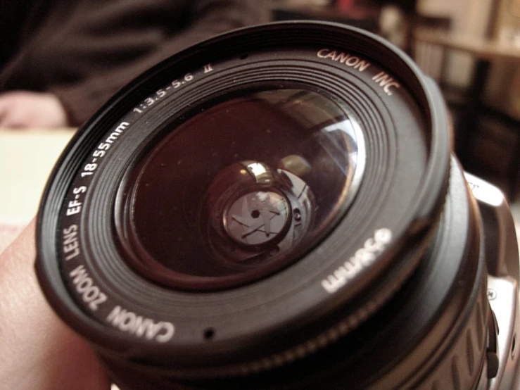 an open lens sitting on top of a person's hand