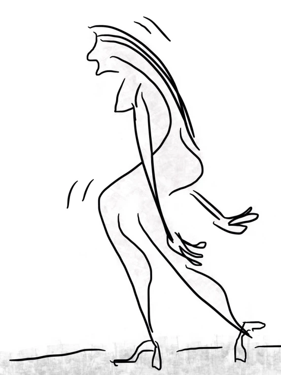 an outline drawing of a woman dancing in the street