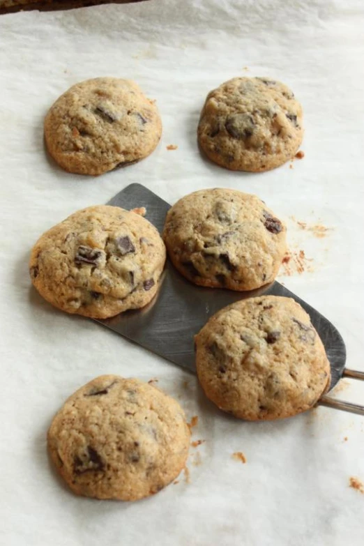 chocolate chip cookies in the process of being baked