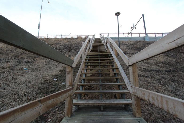 the top of a set of wooden stairs