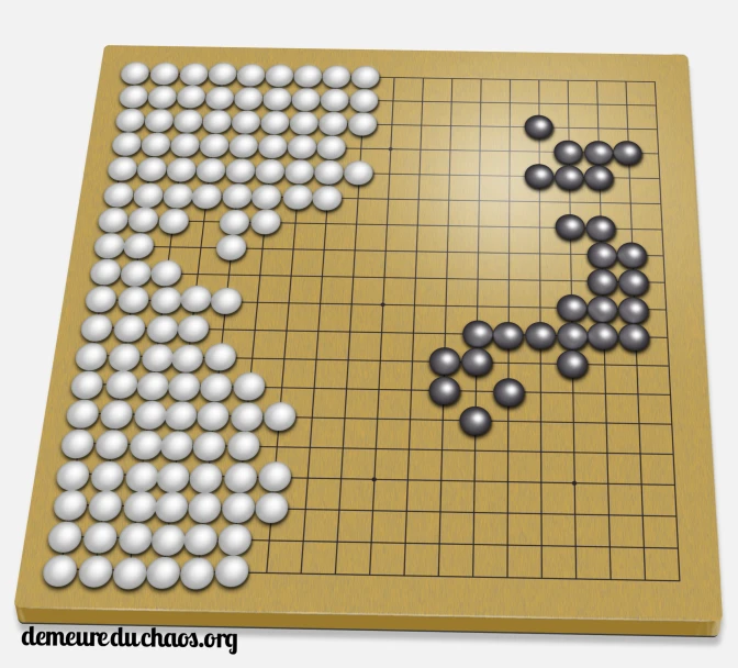 a close up of a board game with white and black balls