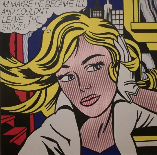 pop art painting of a woman speaking on a cell phone