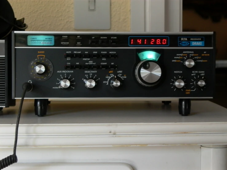 there is a radio set that is on a counter