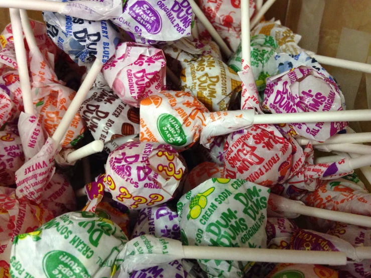 colorful candies in an open box, many with names