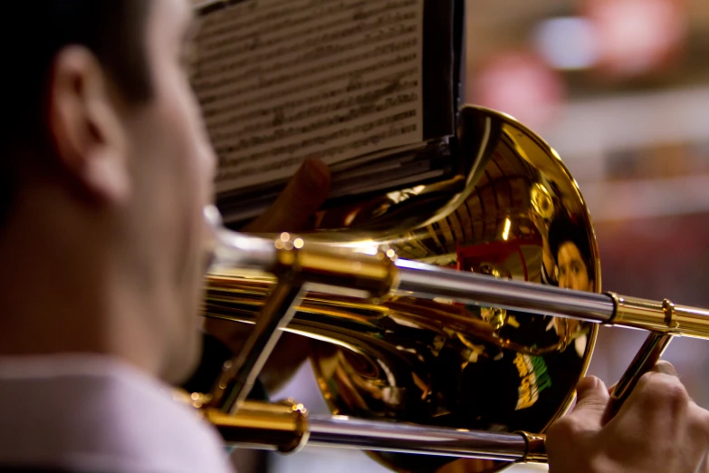 an adult playing a musical instrument in a building