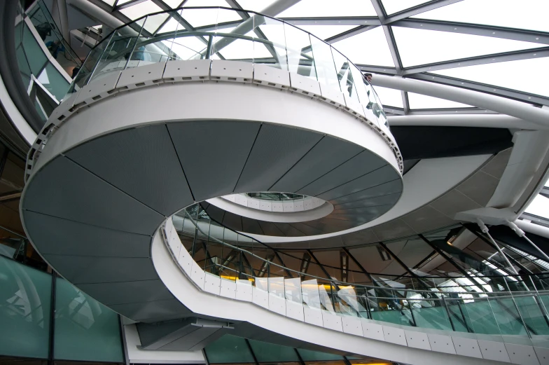 the top of an indoor staircase and roof