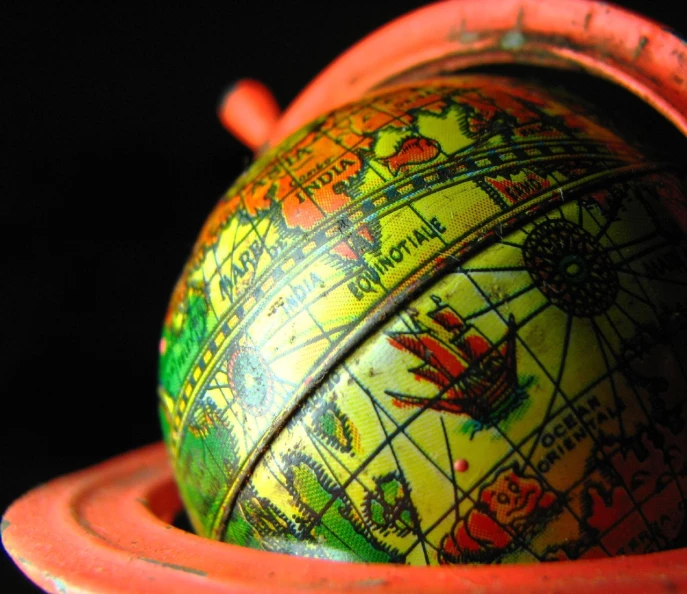 the old style of a globe is brightly colored