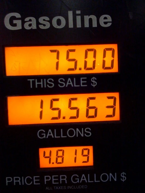 gas prices displayed on a black clock in gas pump