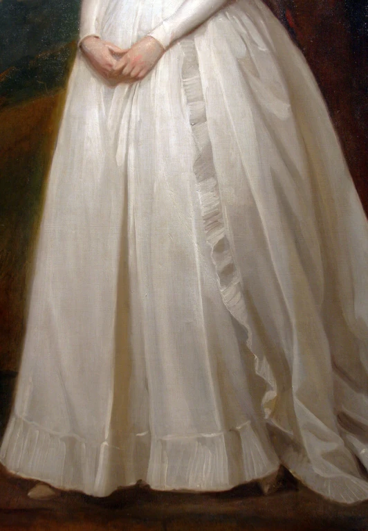 an old painting with a girl in a long white dress