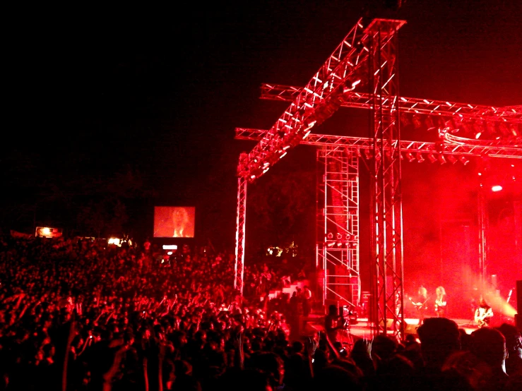 a stage set up in the night during a concert