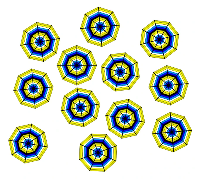 an array of blue circular shapes on white paper