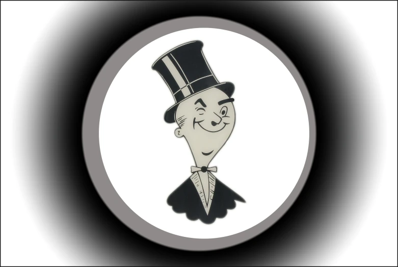 a black and white cartoon character with a top hat