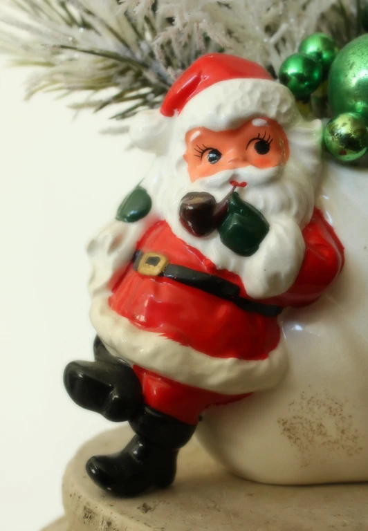 a close up s of santa claus's ornament