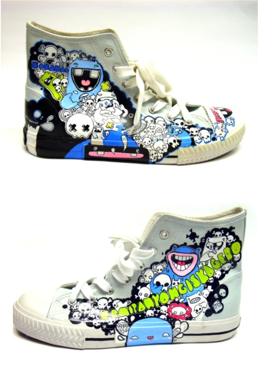 children's custom sneakers with cartoon characters and skulls