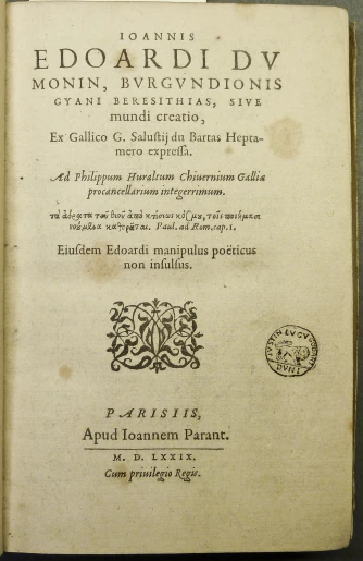 a book with black ink with a circular emblem