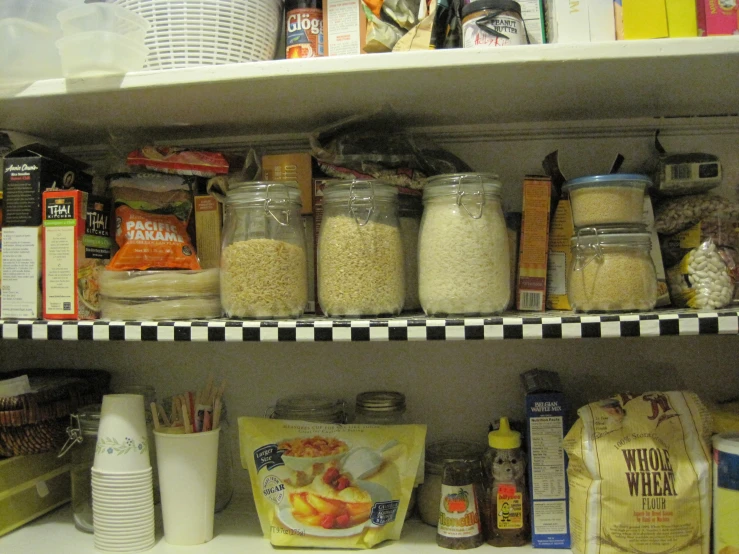 a variety of food items are on shelves