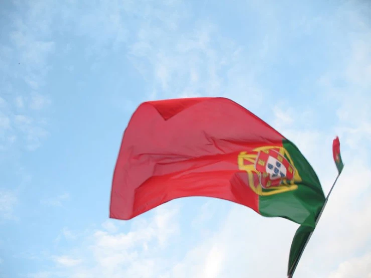 a flag blowing in the wind on a cloudy day