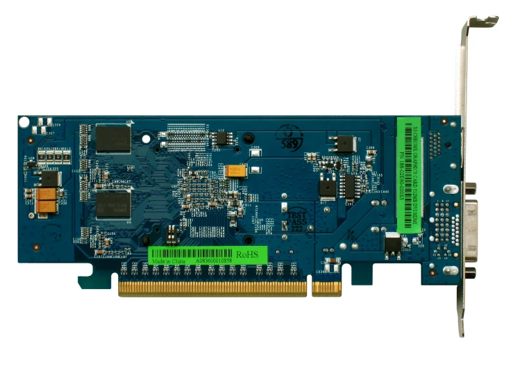 a green and black pci card with the same side section attached