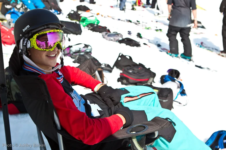 a person with some ski equipment and a helmet on