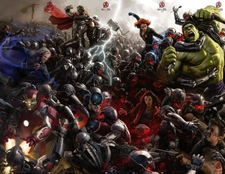 the avengers movie poster is displayed with people dressed as superheros and hulks