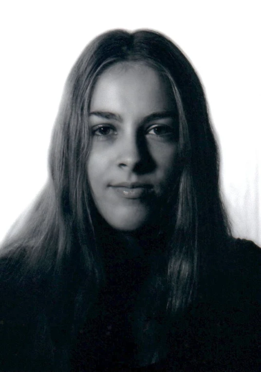 a woman's portrait is shown in black and white