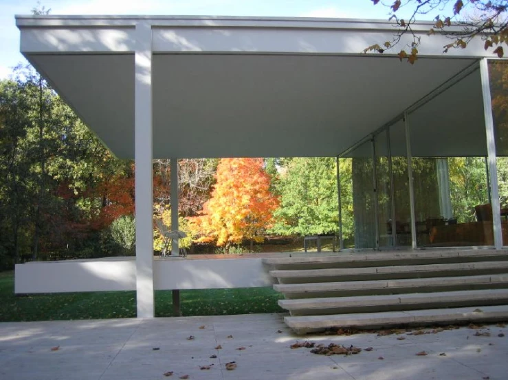 large modern house with many white steps in the back