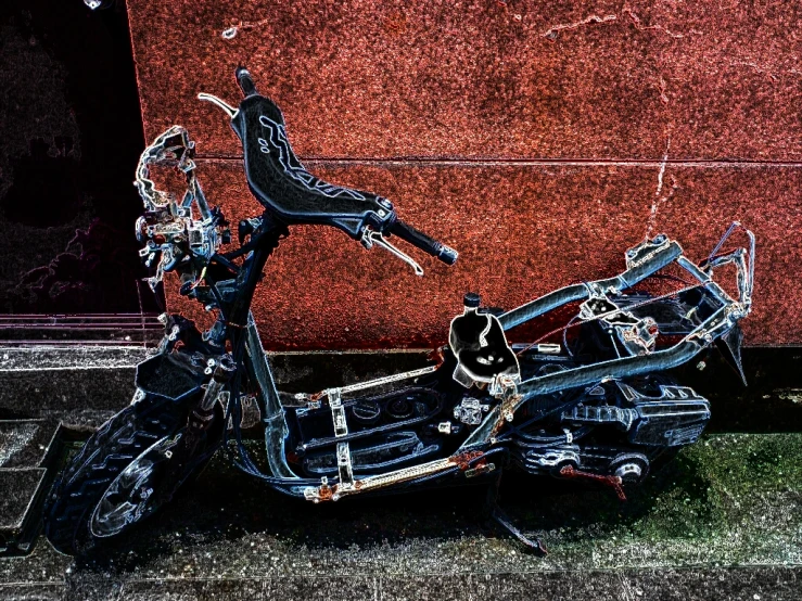 a close up of a motorcycle sitting on the side walk