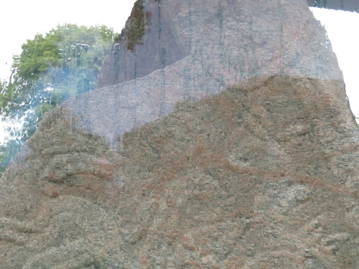 a mountain covered in brown leaves next to trees