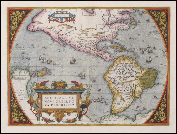 an old map of the americas with other countries