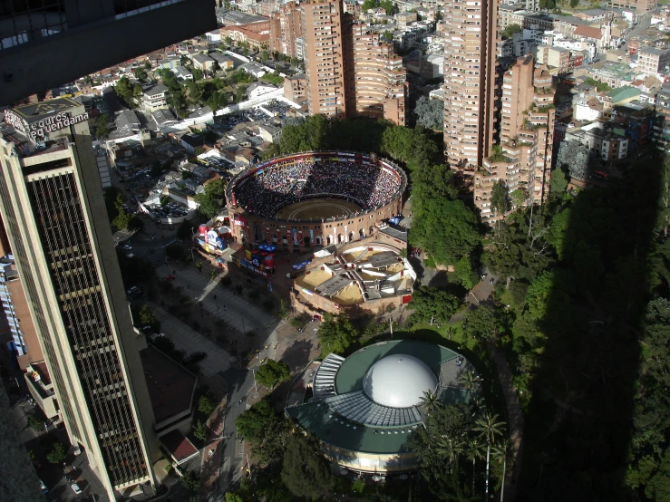 a view of a park in a city from above