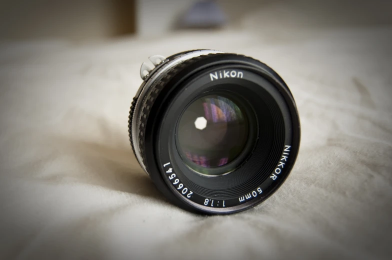 a closeup of a camera lens on a white surface