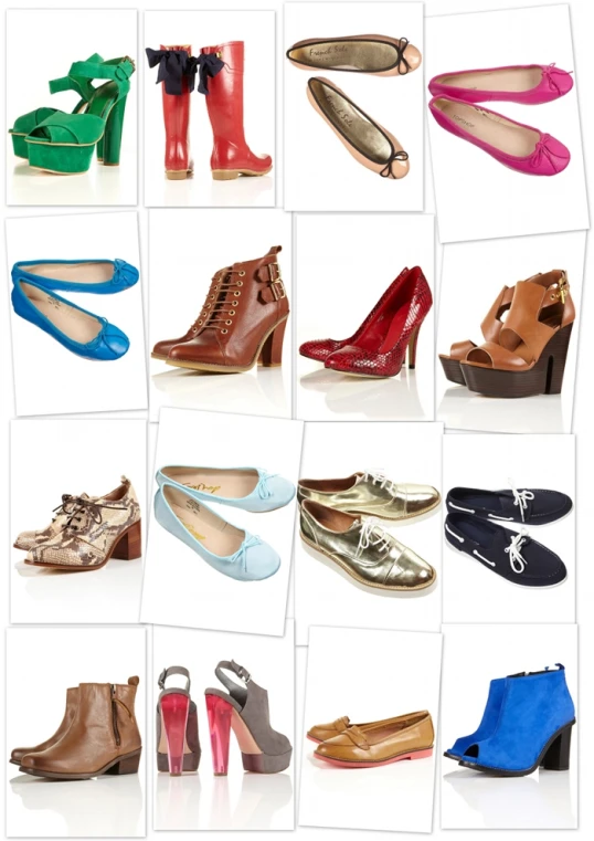 the various types of woman's shoes in multiple frames