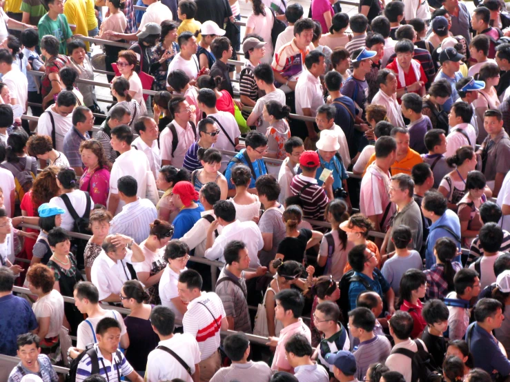 an aerial view of a crowd of people