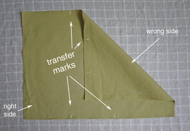 the fabric is folded up with an arrow pointing to which sides