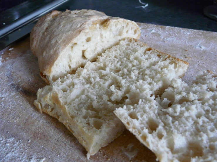 a loaf of white bread on top of a wooden table