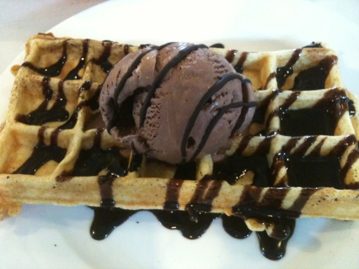 the waffles have chocolate icing on them