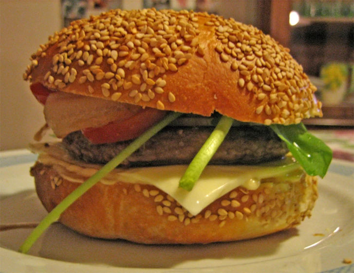 a hamburger sitting on top of a white plate