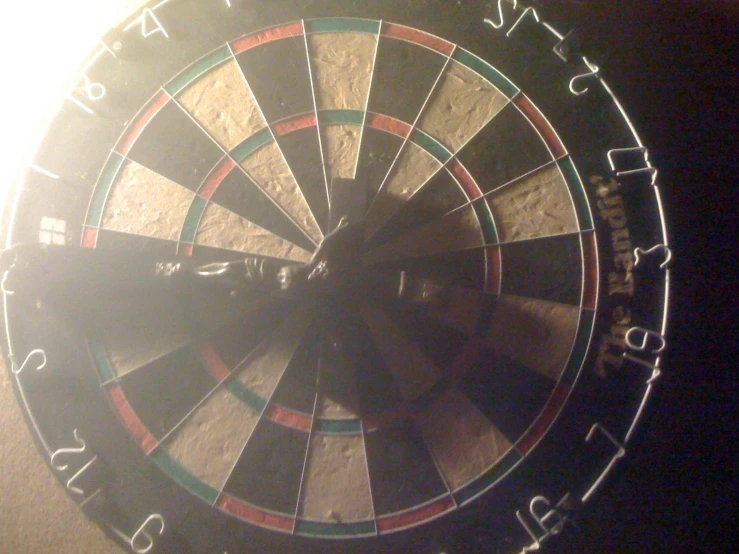 the front of a dart board with the darts pointed in different directions