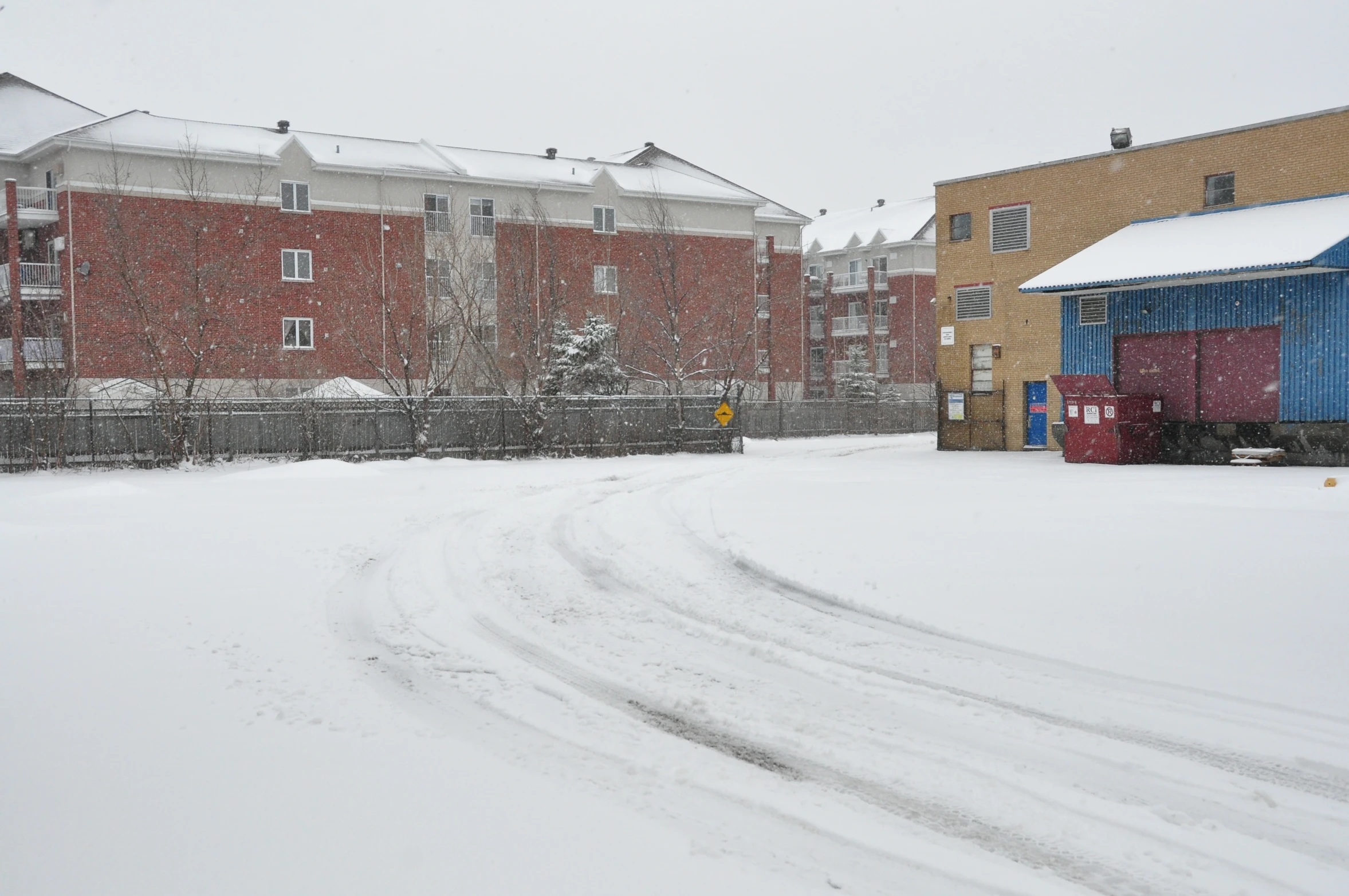 snow has spread across the snow on an urban street