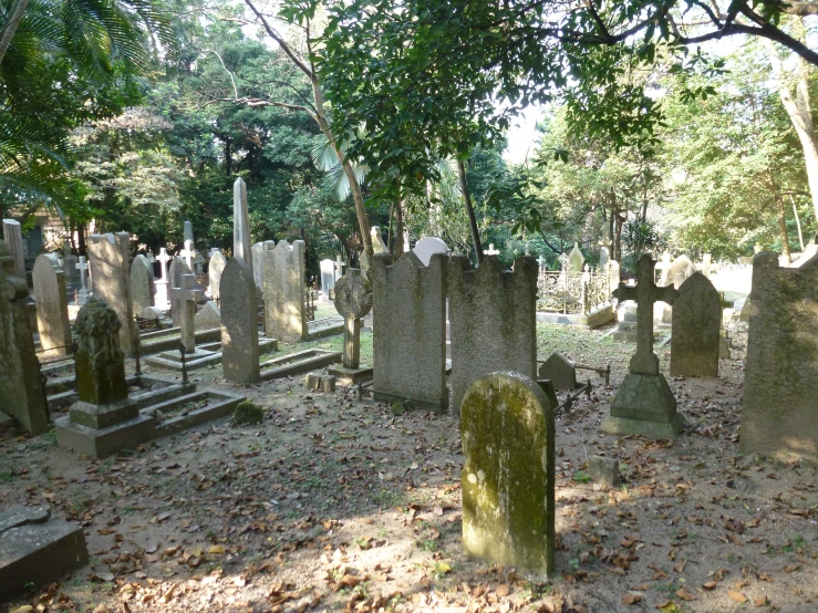 several headstones and headstones in a large cemetery