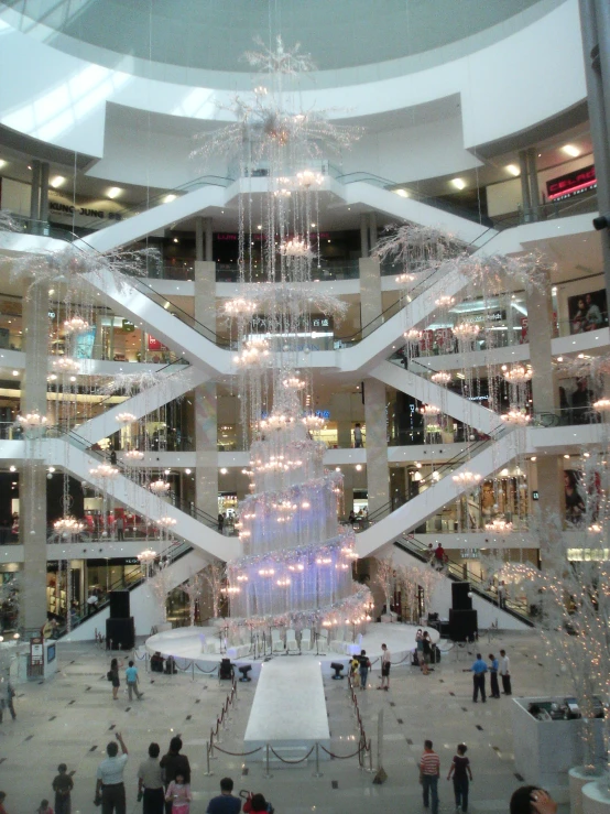 a large, crystal chandelier hanging from a ceiling