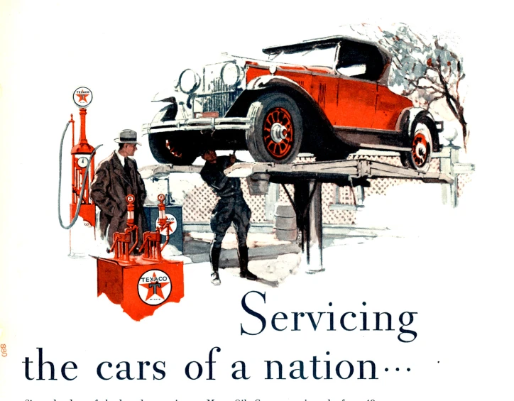 a poster features a man fixing an old car