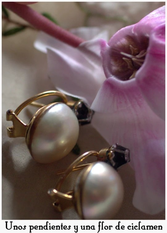 pearl earrings with diamonds sitting on a flower