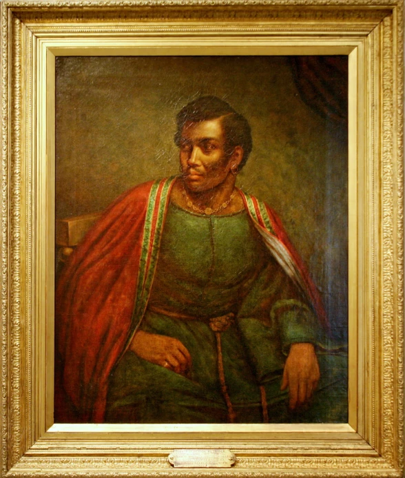 a painting of a man with red shawl