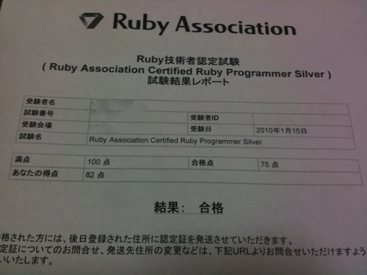 the ruby association certificate is shown here